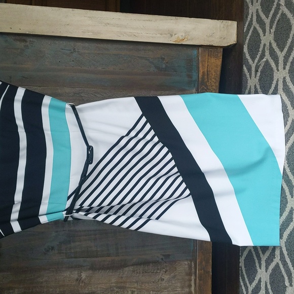 London Times Striped Shift Dress with Belt - Women's 10 - Picture 3 of 8